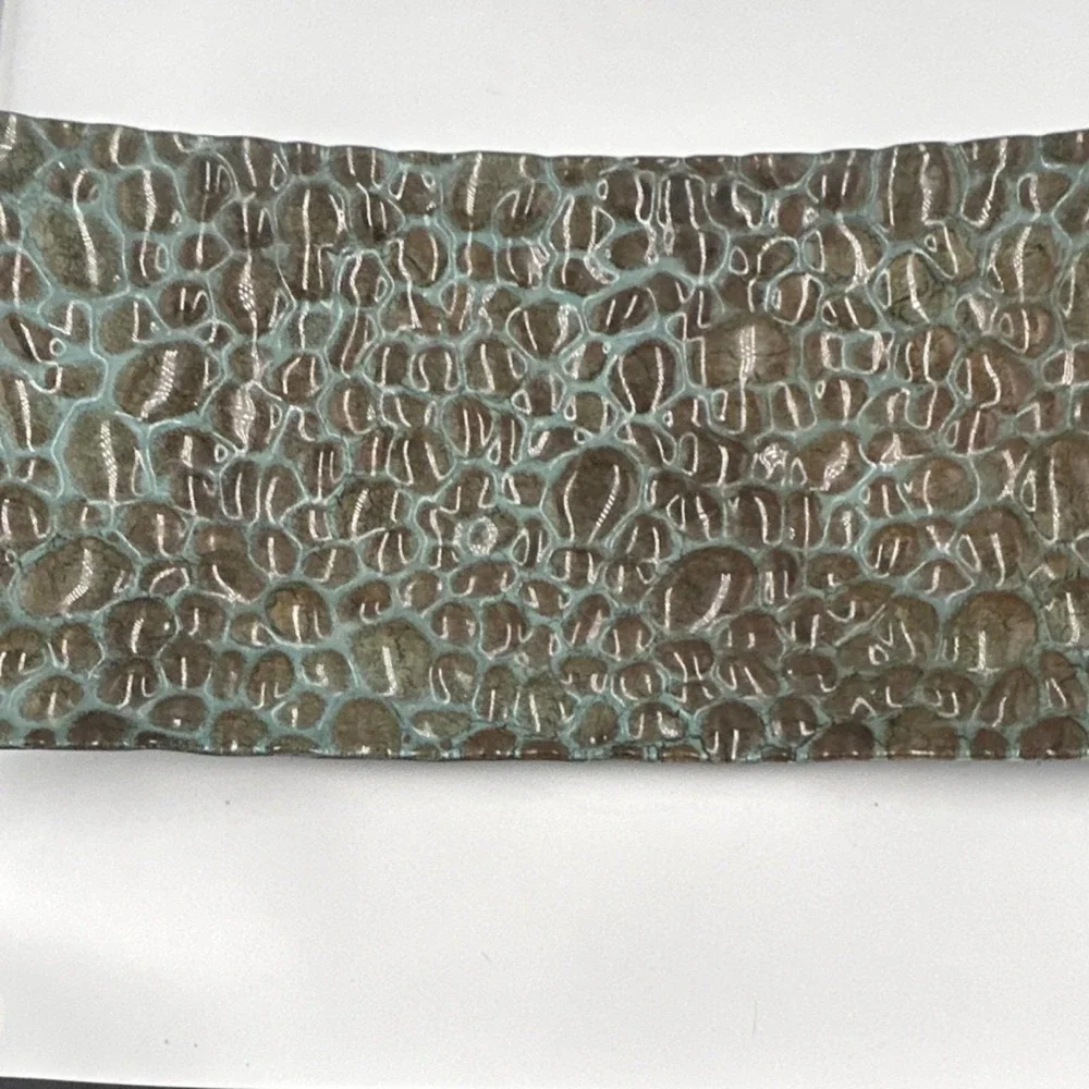 Carolyn Kinder metal Tray, Rectangular, Pebble Pattern, Brown Green, Glossy